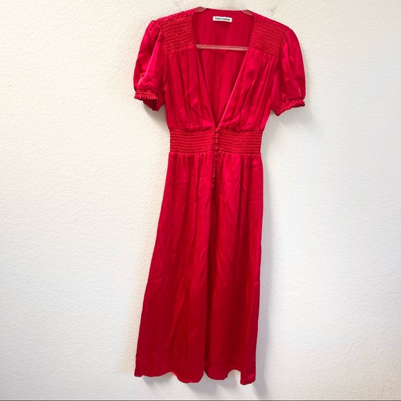 Reformation Alexea Red Silk Midi Dress Size 4 - Picture 2 of 5